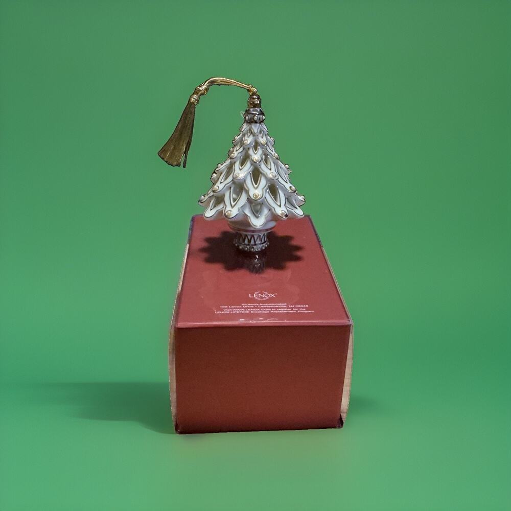 Vintage Lenox Florentine & Pearl Tree Porcelain Christmas Ornament - 2006